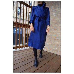 Satin navy blue trench coat for breezy fall days